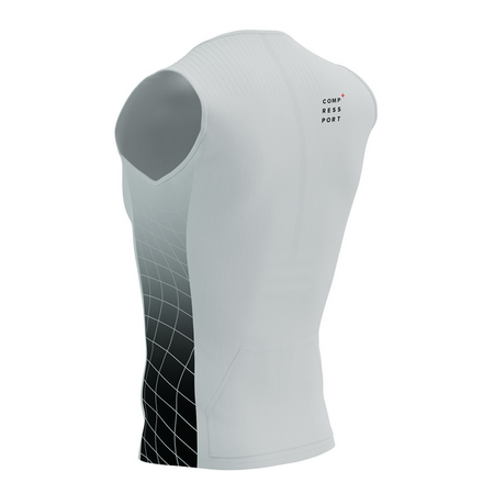 COMPRESSPORT Triathlonowa koszulka kompresyjna TRI POSTURAL AERO TANK TOP black/white print