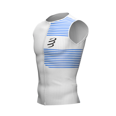 COMPRESSPORT Triathlonowa koszulka kompresyjna TRI POSTURAL TANK TOP biało-niebieska