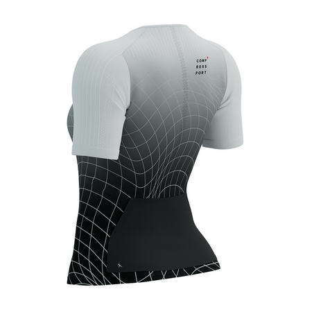 COMPRESSPORT Triathlonowa koszulka kompresyjna damska TRI POSTURAL AERO SS TOP black/white print