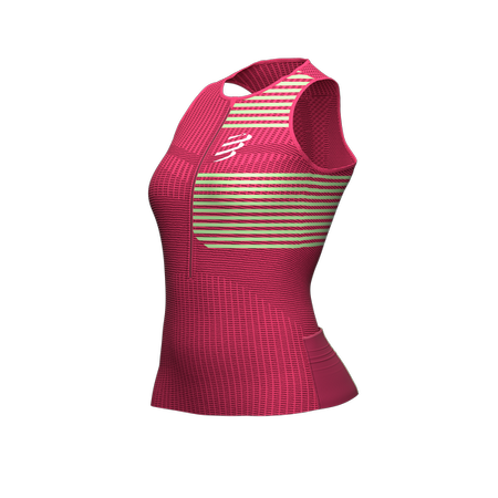 COMPRESSPORT Triathlonowa koszulka kompresyjna damska TRI POSTURAL TANK TOP różowo-zielona