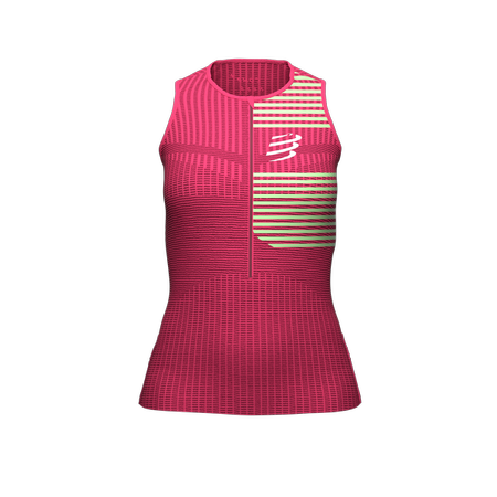 COMPRESSPORT Triathlonowa koszulka kompresyjna damska TRI POSTURAL TANK TOP różowo-zielona