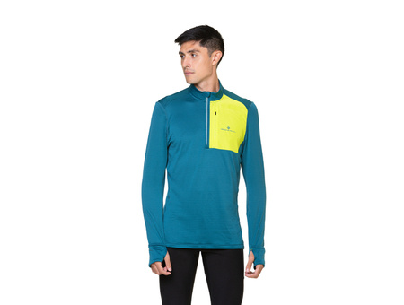 RONHILL Bluza biegowa męska TECH WINTER 1/2 ZIP deep teal/acid