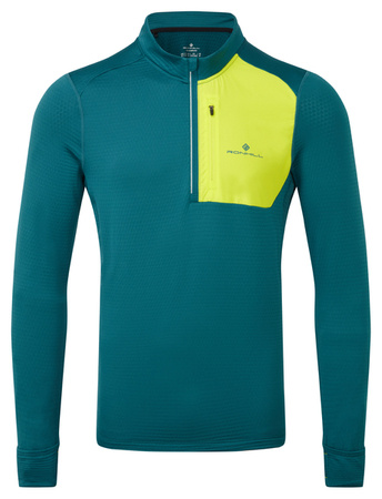 RONHILL Bluza biegowa męska TECH WINTER 1/2 ZIP deep teal/acid