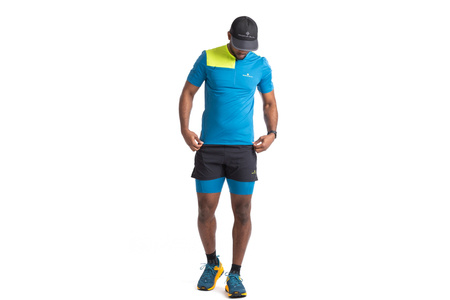 RONHILL Koszulka biegowa męska TECH ULTRA 1/2 ZIP TEE niebiesko-żółta